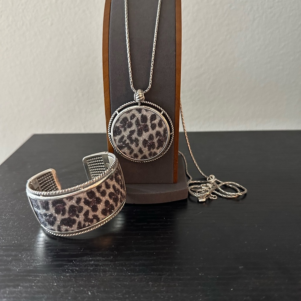 Brighton Crystal Leopard Long necklace with matching cuff bracelet